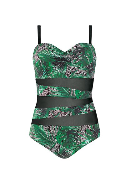 Picture of PLUS SIZE BLACK WITH GREEN LEAF PRINT